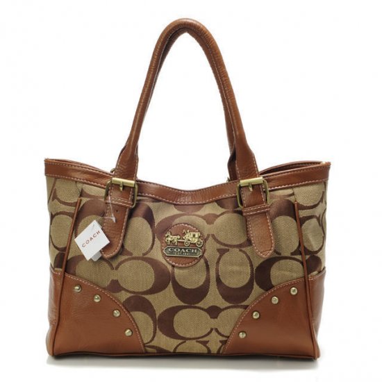 Coach Stud In Signature Medium Camel Satchels BUE - Click Image to Close